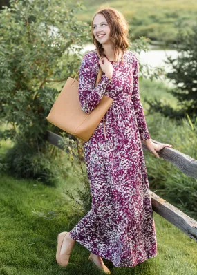 Burgundy Ditsy Print Floral Maxi Dress - FINAL SALE