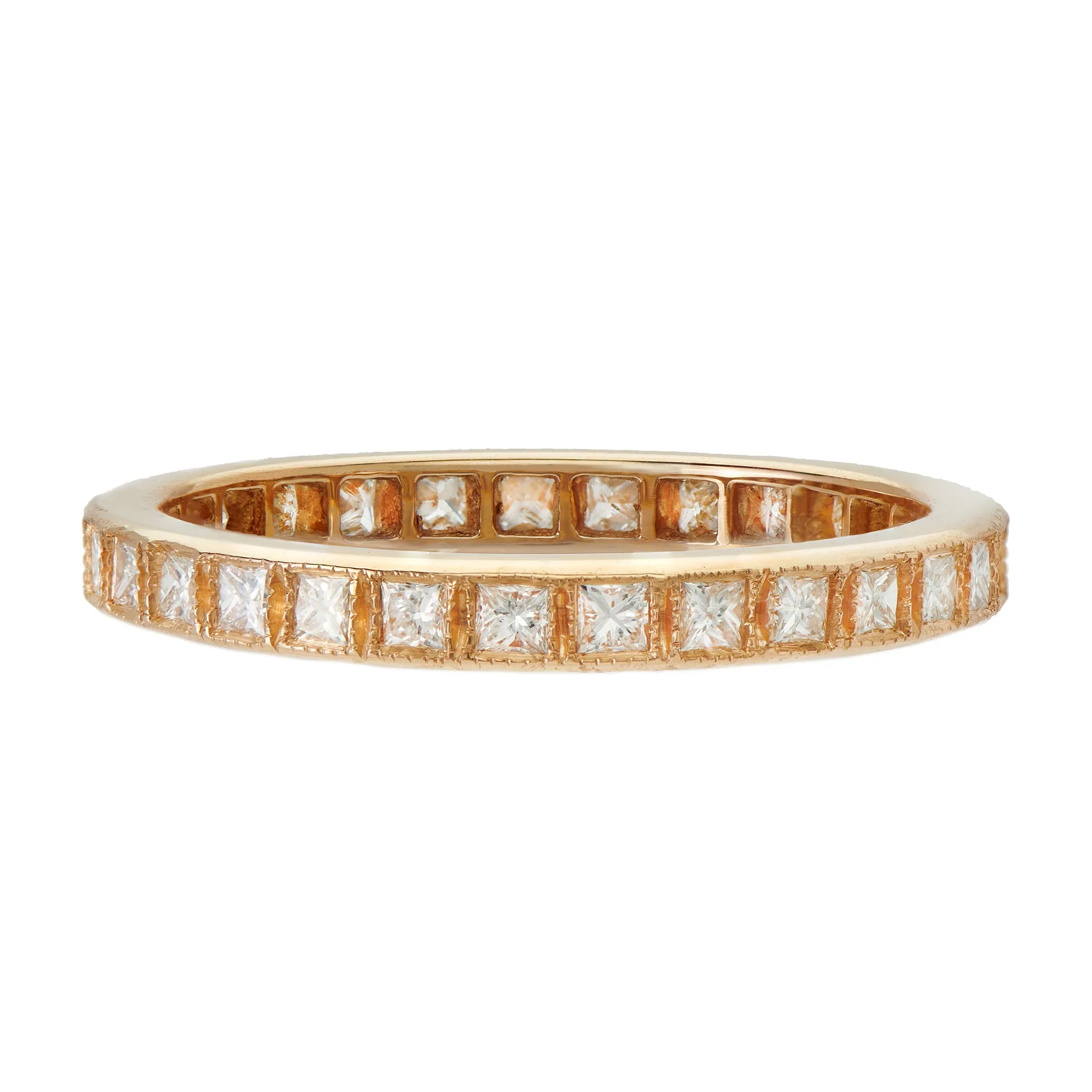 18K YELLOW GOLD WHITE PRINCESS CUT DIAMOND BAND