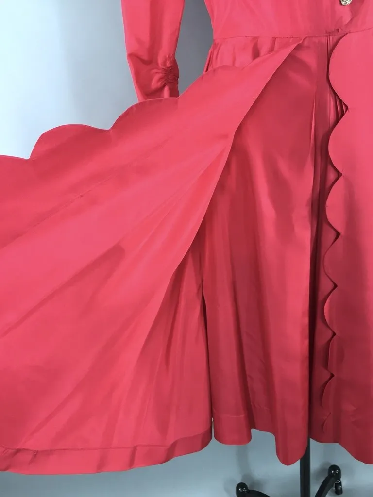 1950s Vintage Raspberry Red Taffeta Cocktail Dress