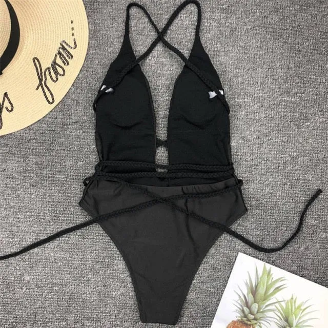 2021 Summer New Bandage Sexy High Cut One-piece Women Swimwear Bodysuits Sizes S - XL