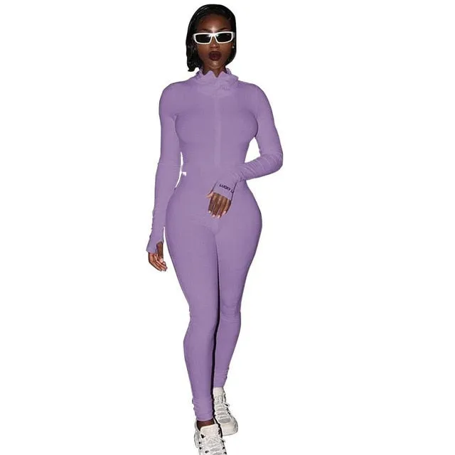 2021 Women's Streetwear  Jumpsuit Long Sleeve Skinny Rompers Sizes XS - 2XL