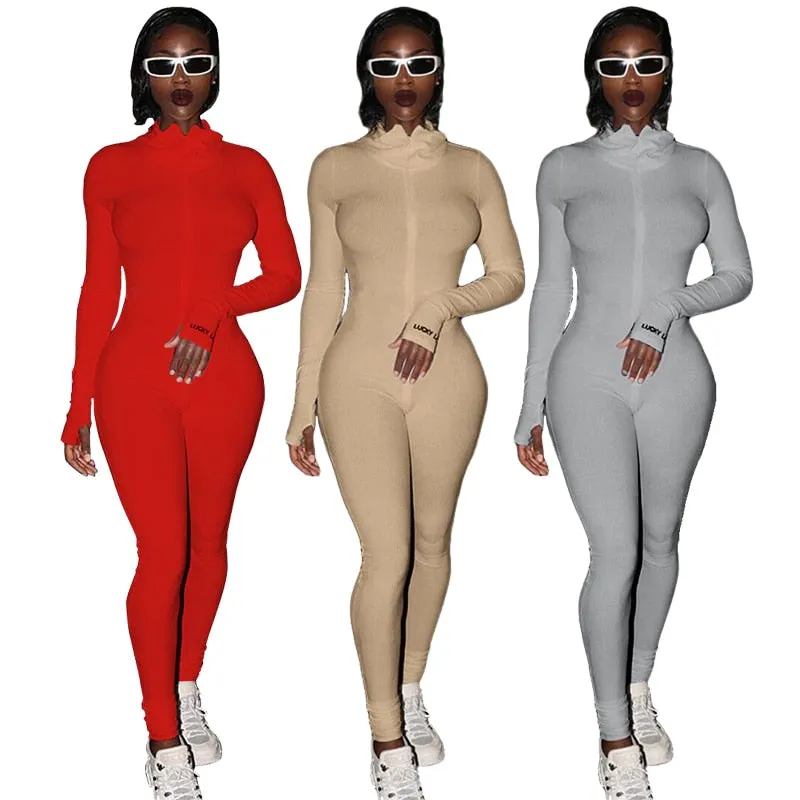 2021 Women's Streetwear  Jumpsuit Long Sleeve Skinny Rompers Sizes XS - 2XL