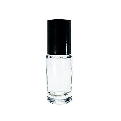 (24 Pack) 1/6 oz. (5 ml) Clear Glass Roll-on Bottle with Black Cap (Stainless Steel Ball)