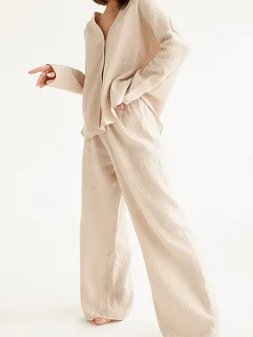 2Pcs Cotton V Neck Long Sleeve Loungewear