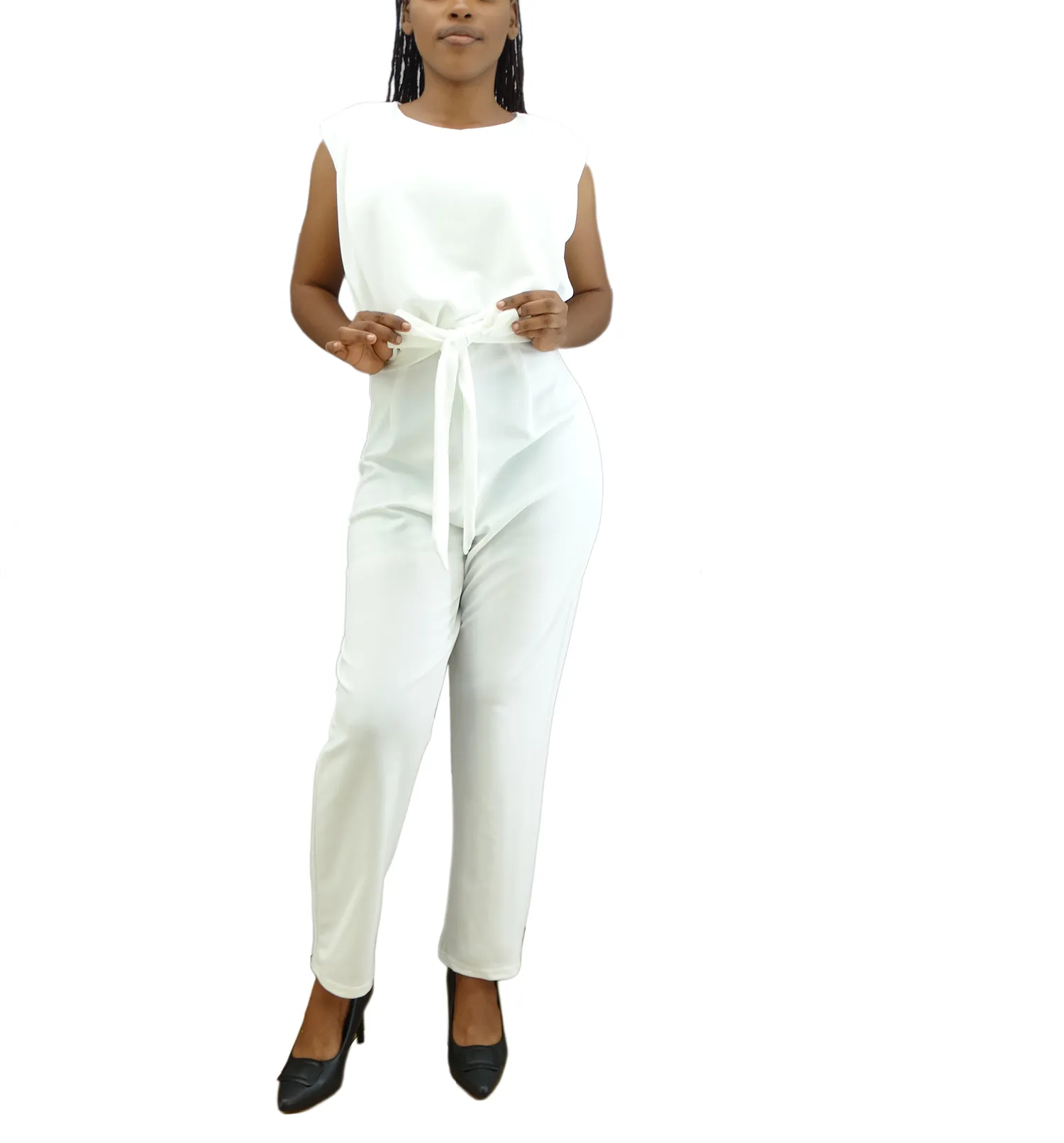 39185R, Milk & Honey - Women's Sleeveless Jumpsuit w/Tie Belt