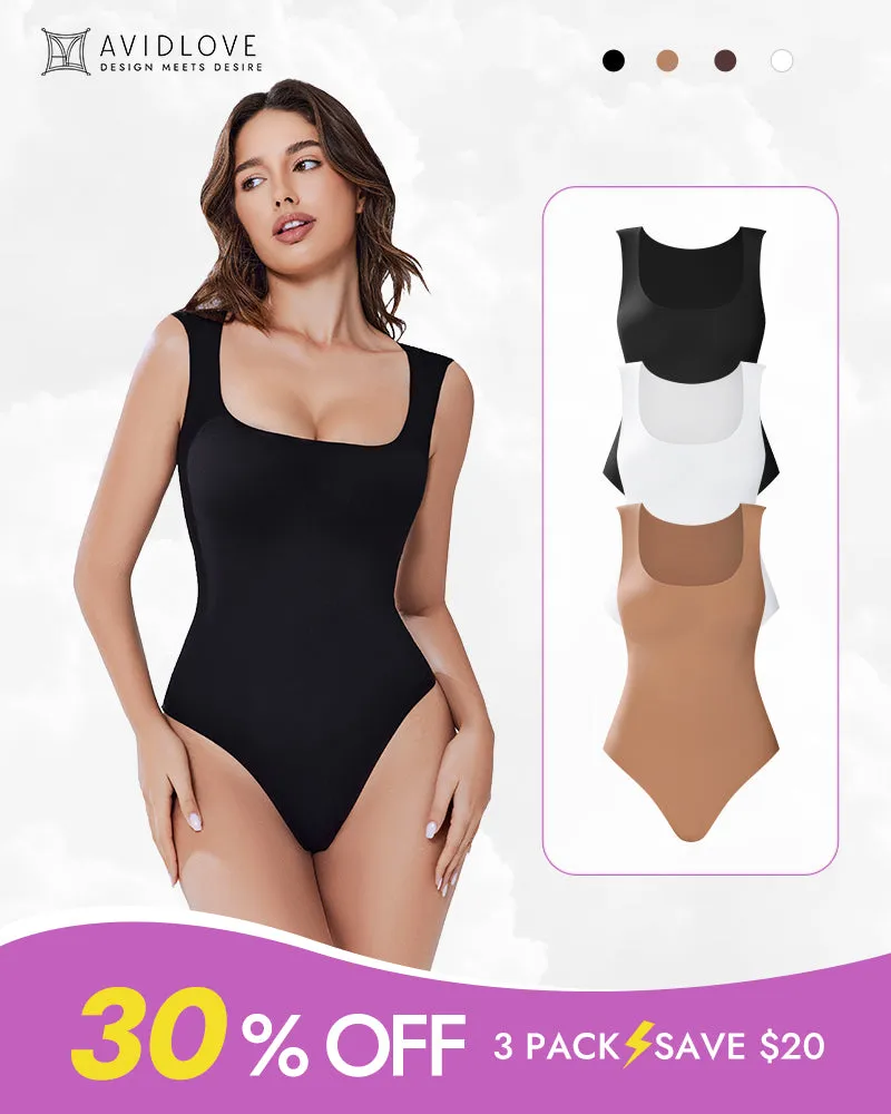 3Pack Square Neck Soft Bodysuit Shapewear