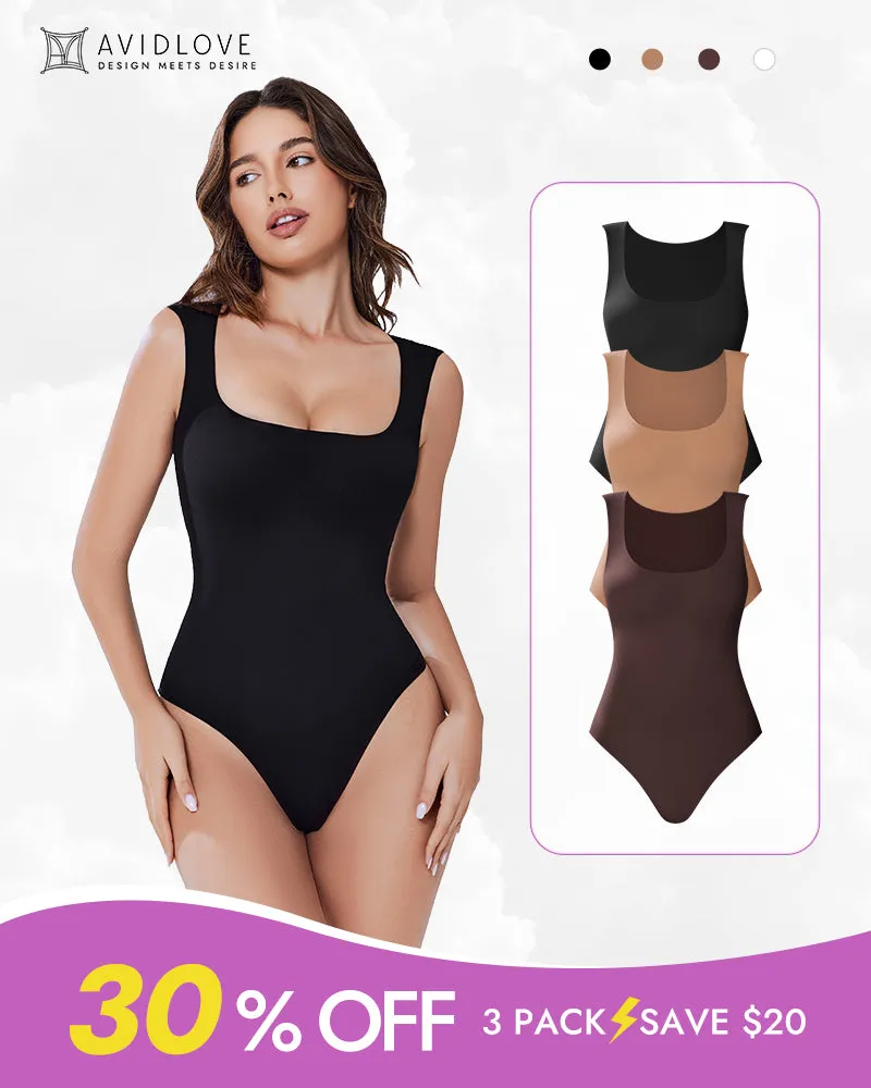 3Pack Square Neck Soft Bodysuit Shapewear