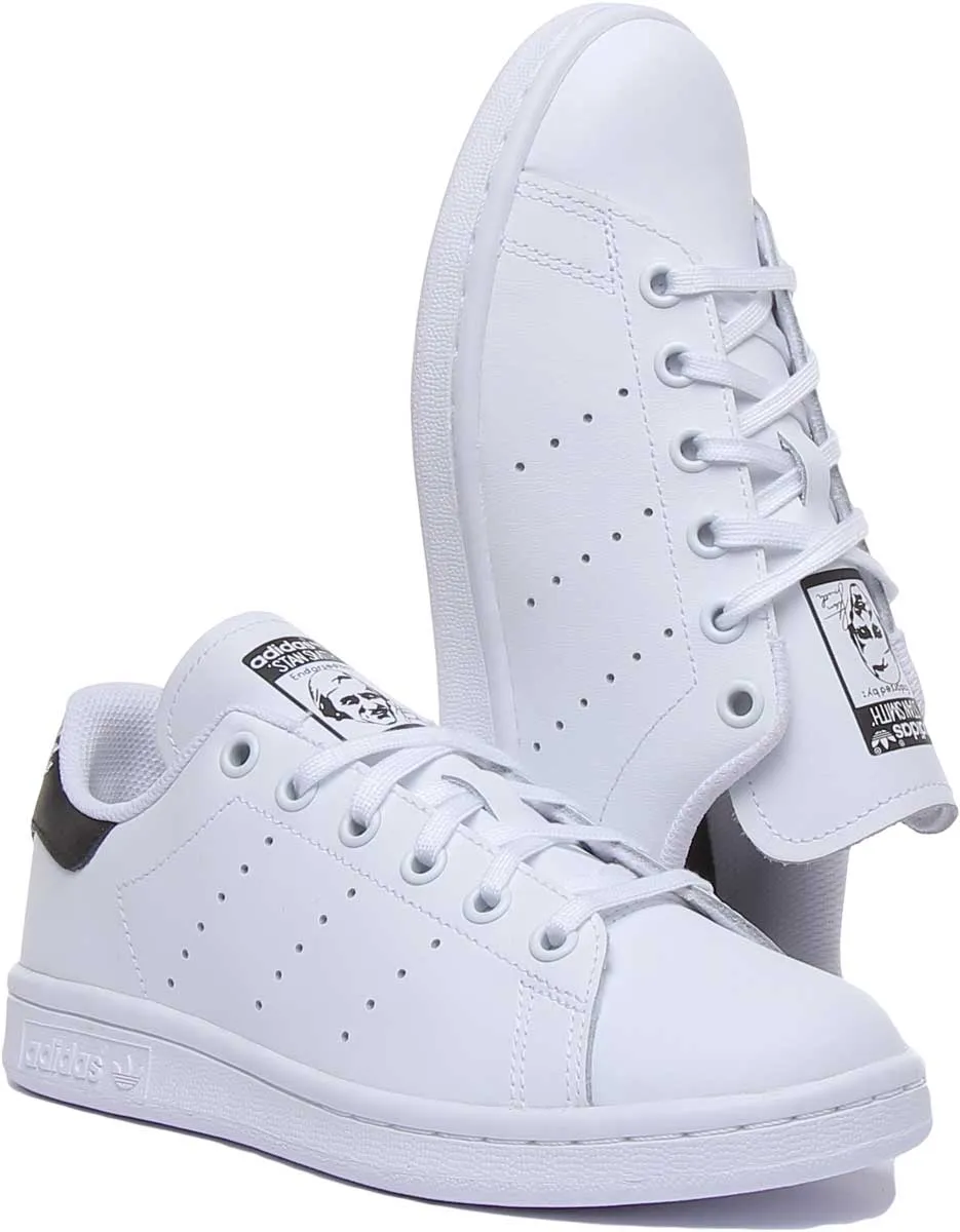 Adidas Stan Smith Leather Trainers In White Black For Youth