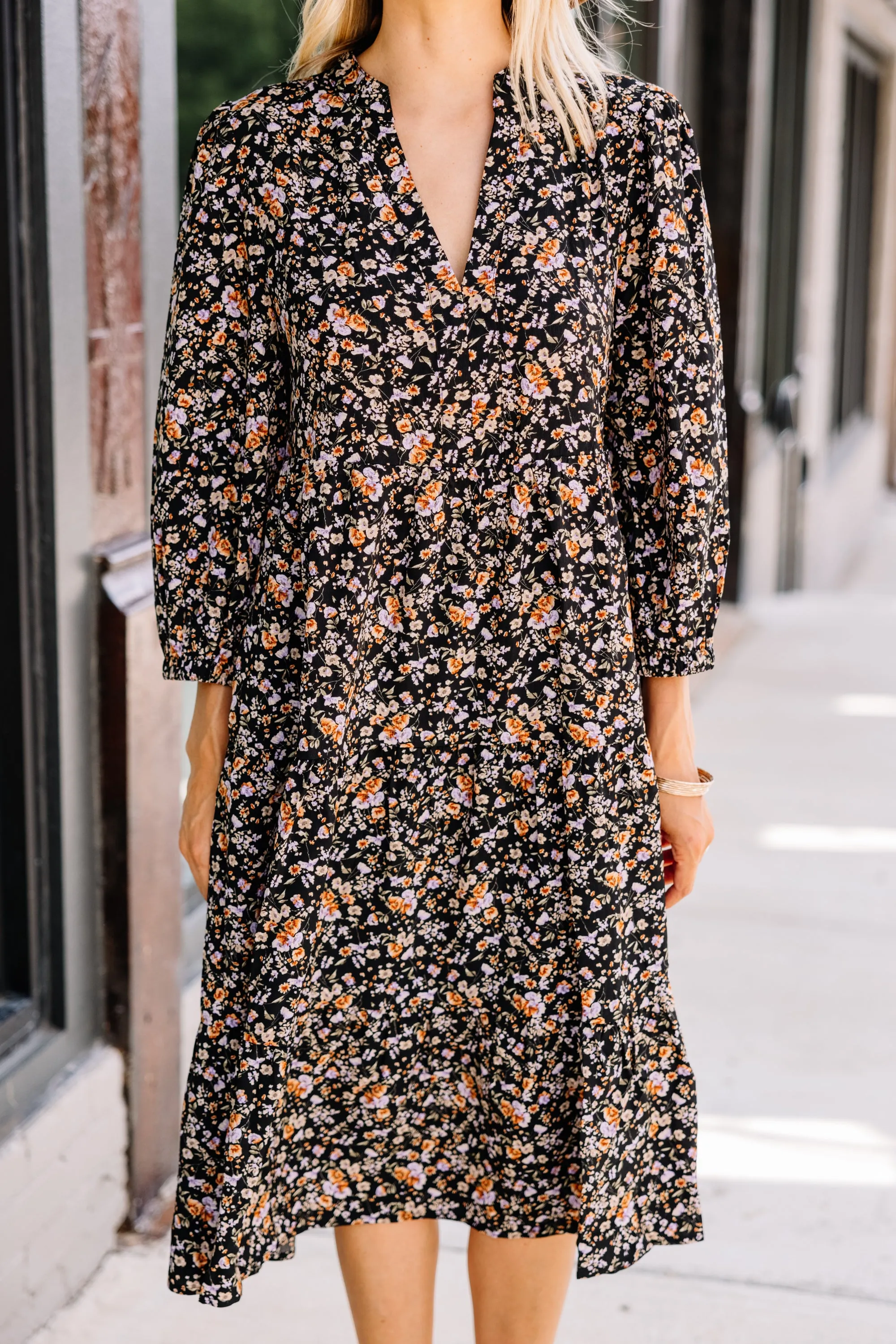 All Eyes On You Black Ditsy Floral Midi Dress