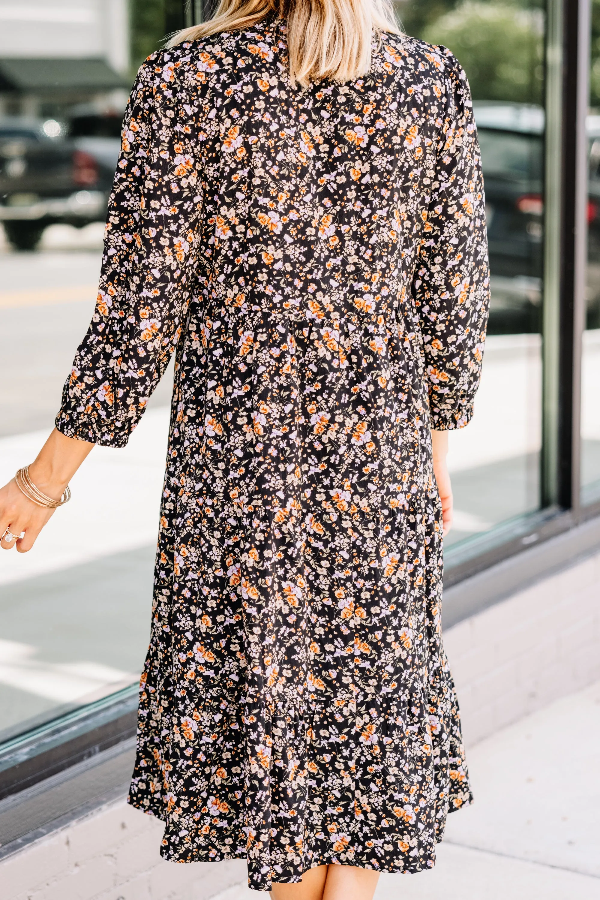 All Eyes On You Black Ditsy Floral Midi Dress