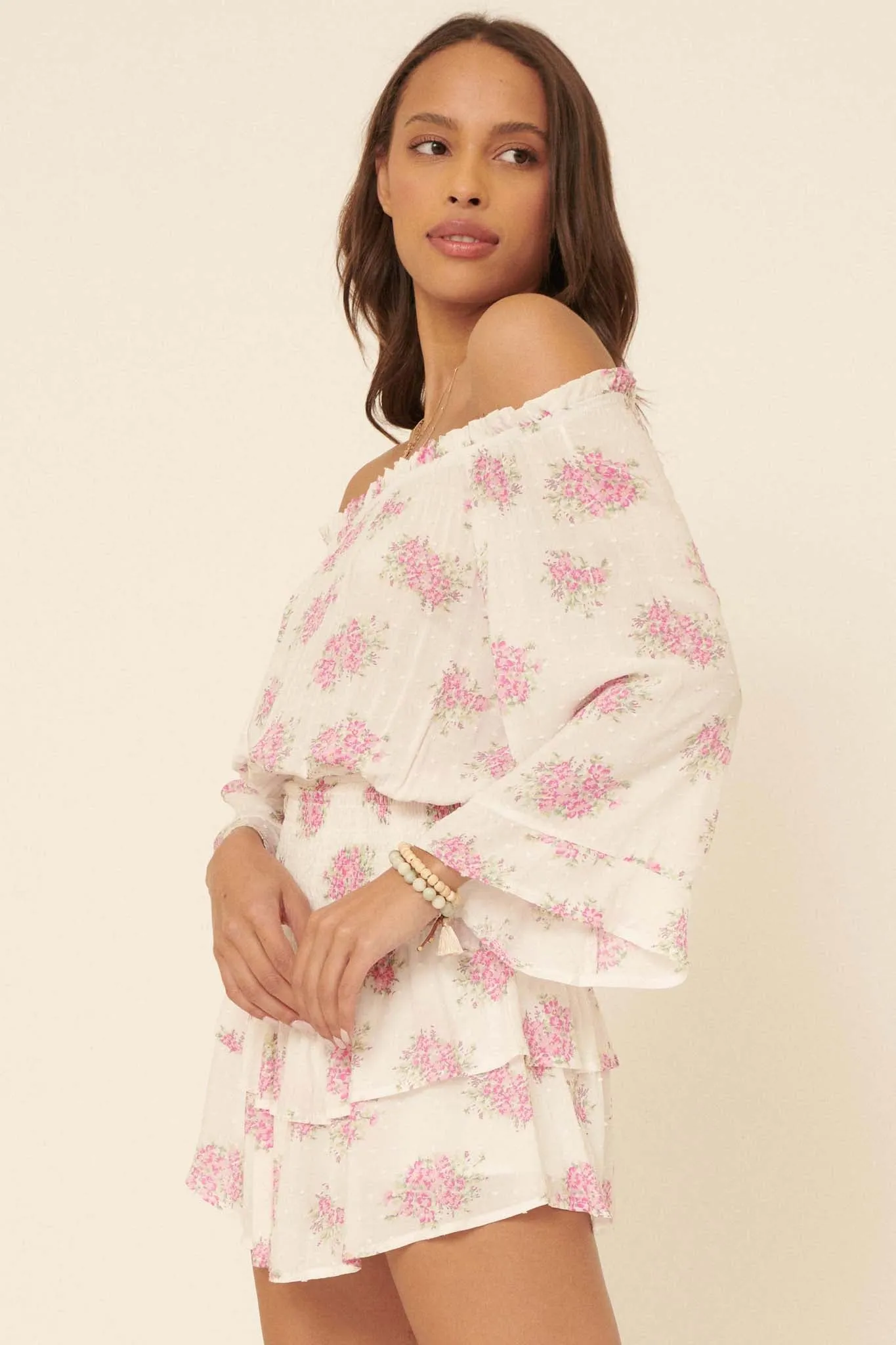 All My Love Ruffled Floral Off-Shoulder Romper