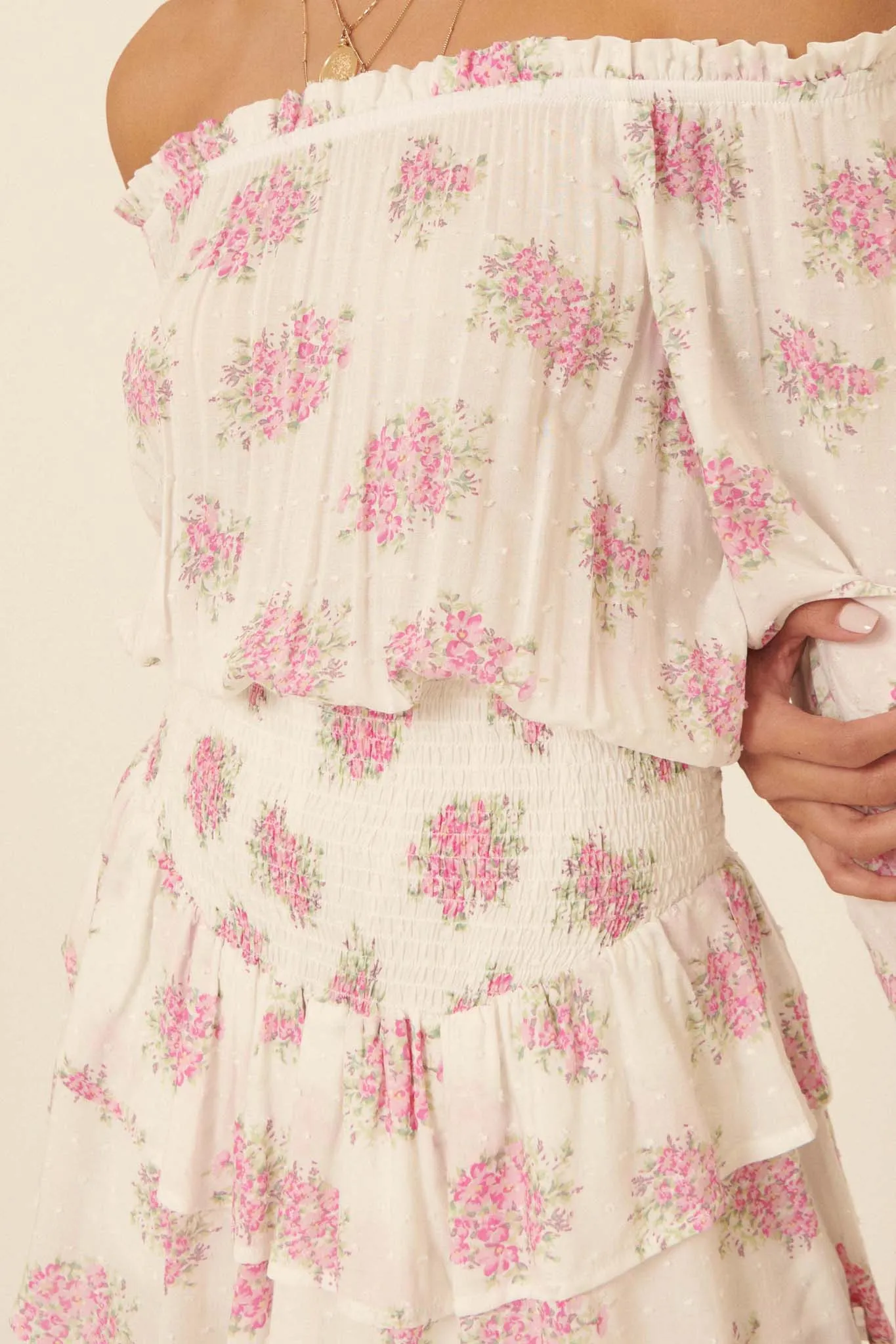 All My Love Ruffled Floral Off-Shoulder Romper