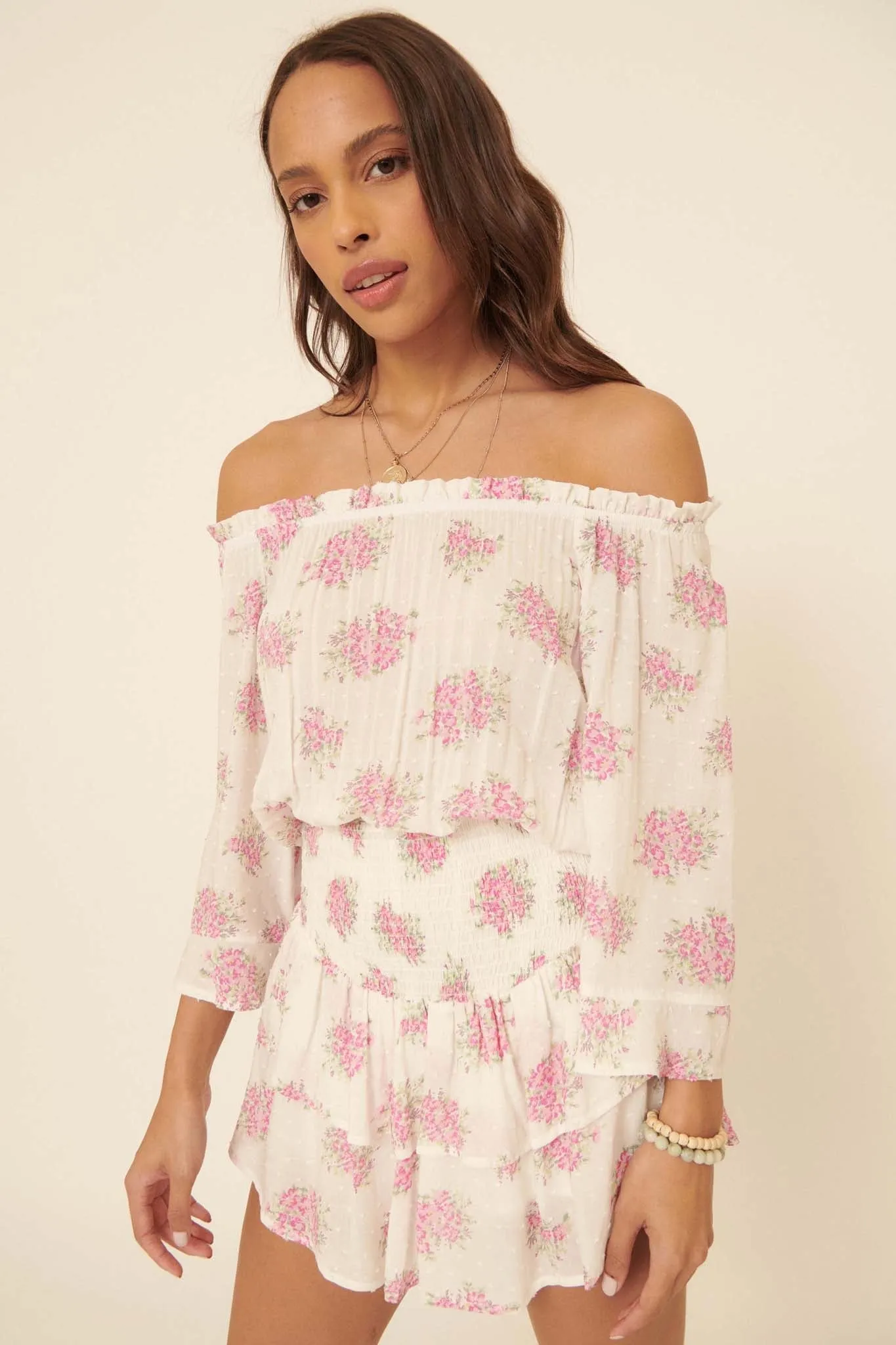 All My Love Ruffled Floral Off-Shoulder Romper