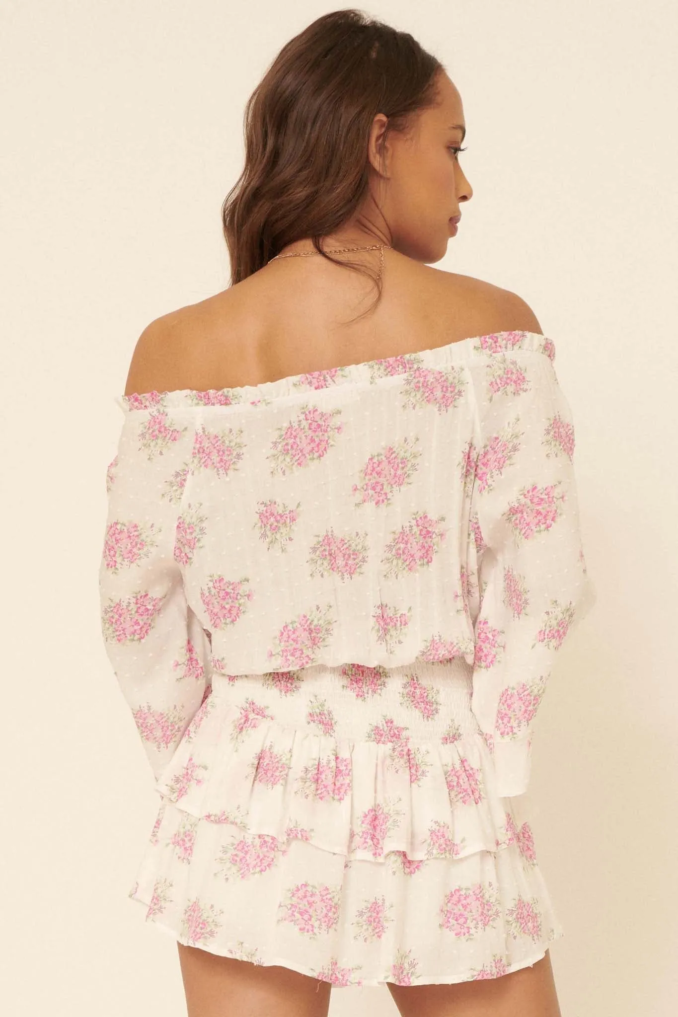 All My Love Ruffled Floral Off-Shoulder Romper