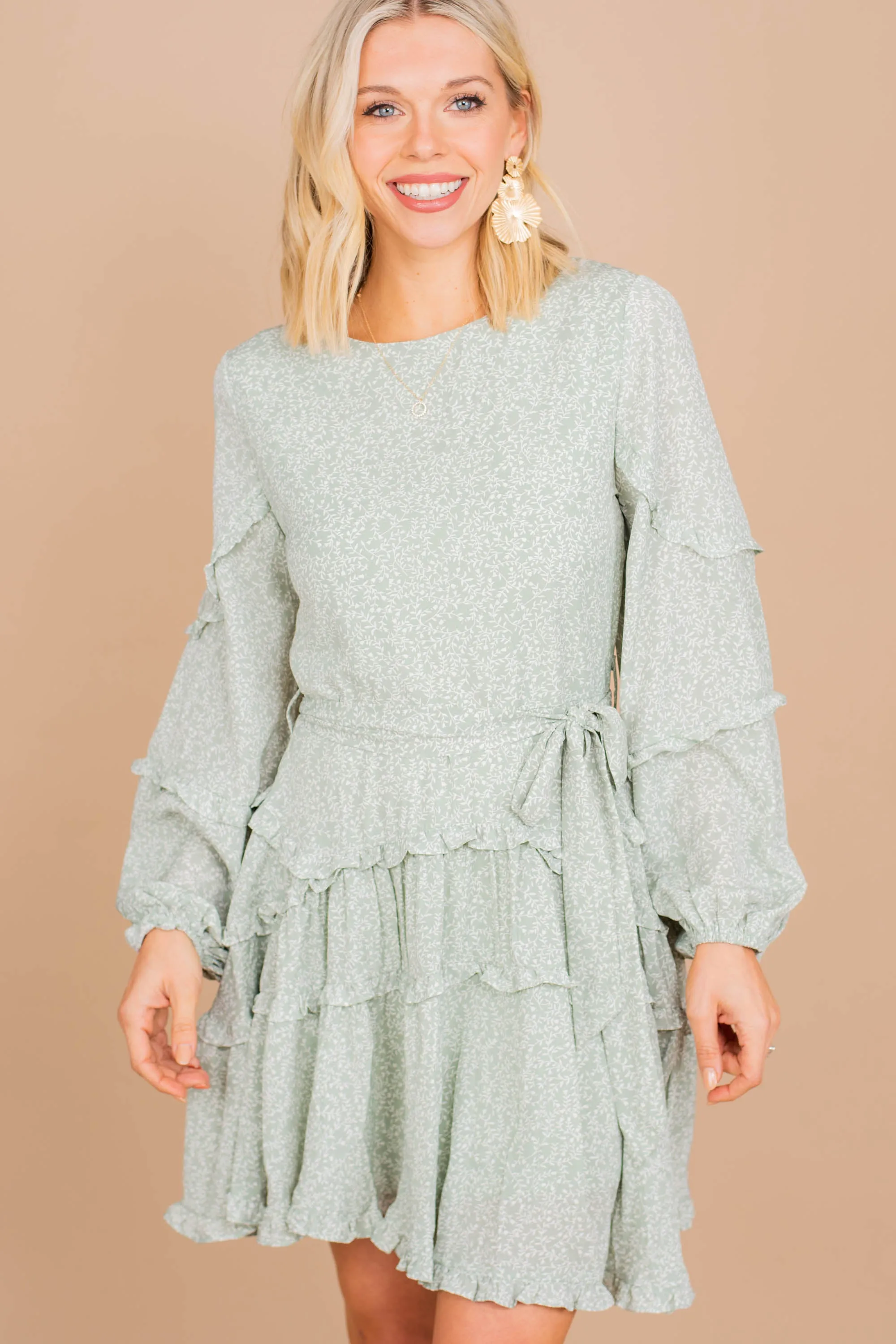 All That You Love Sage Green Ditsy Floral Dress