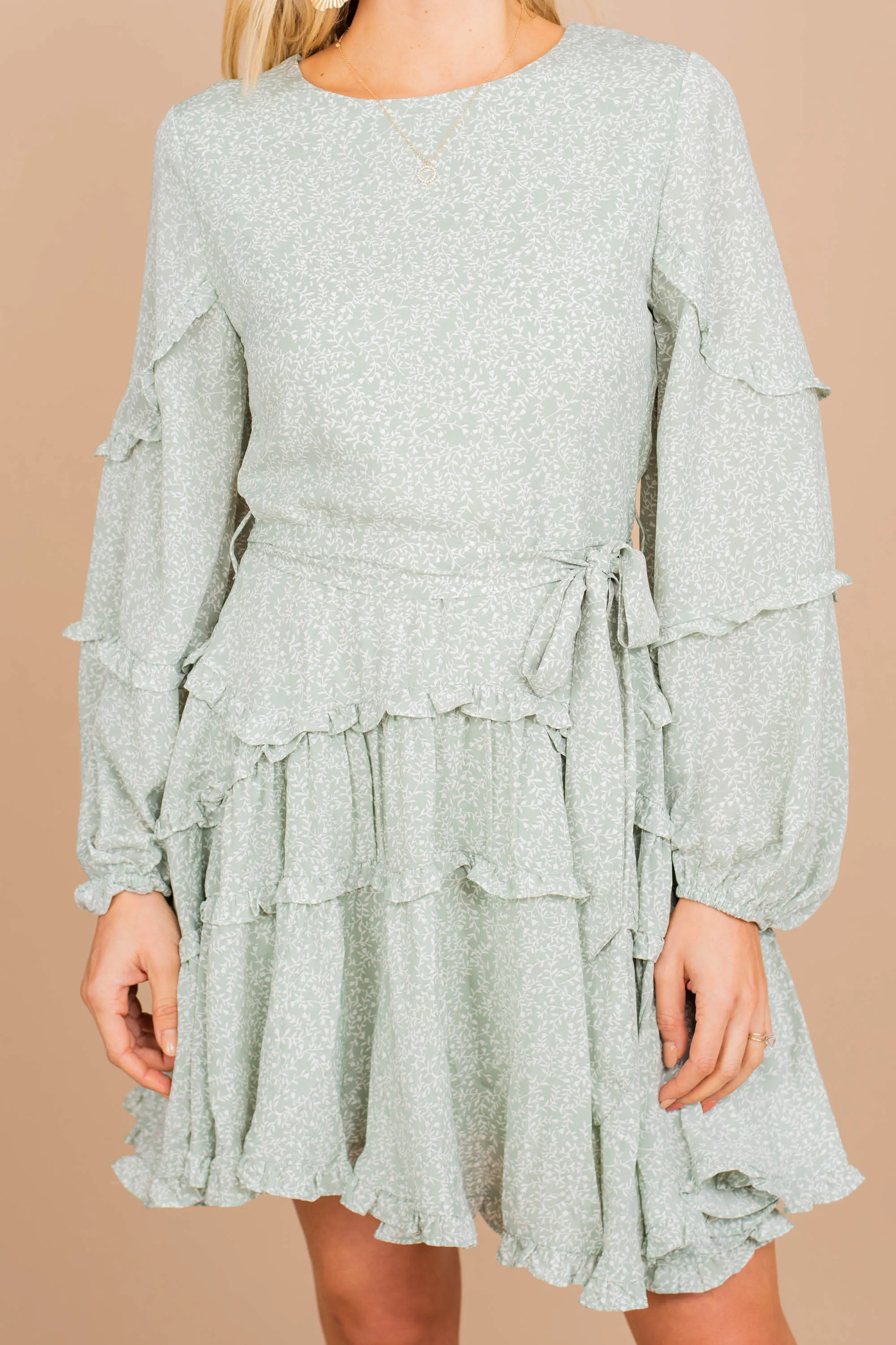 All That You Love Sage Green Ditsy Floral Dress