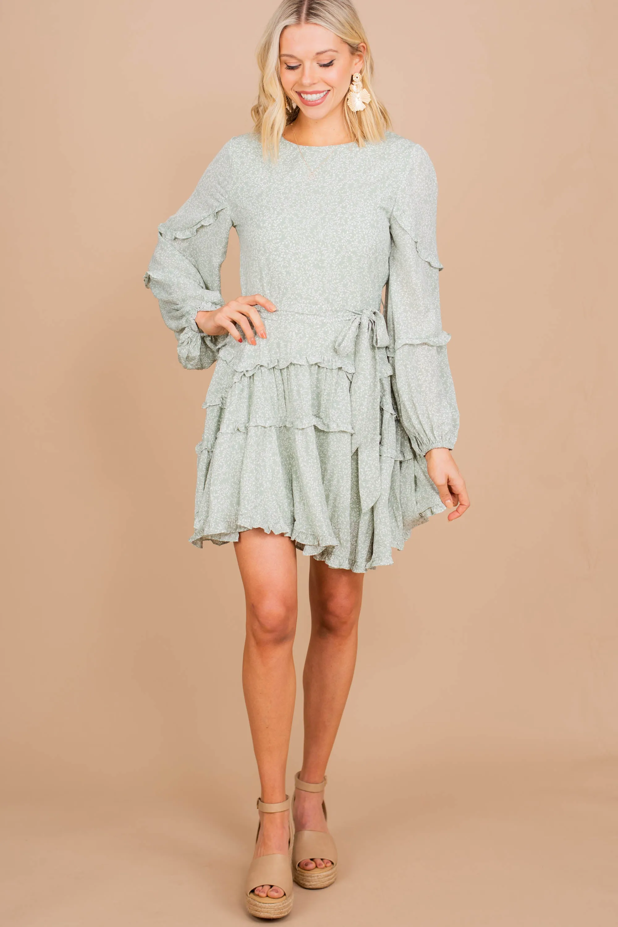 All That You Love Sage Green Ditsy Floral Dress