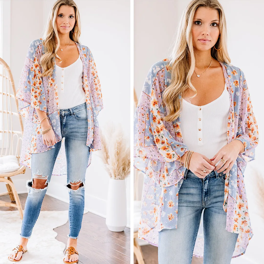 All The Attention Lavender Purple Ditsy Floral Kimono