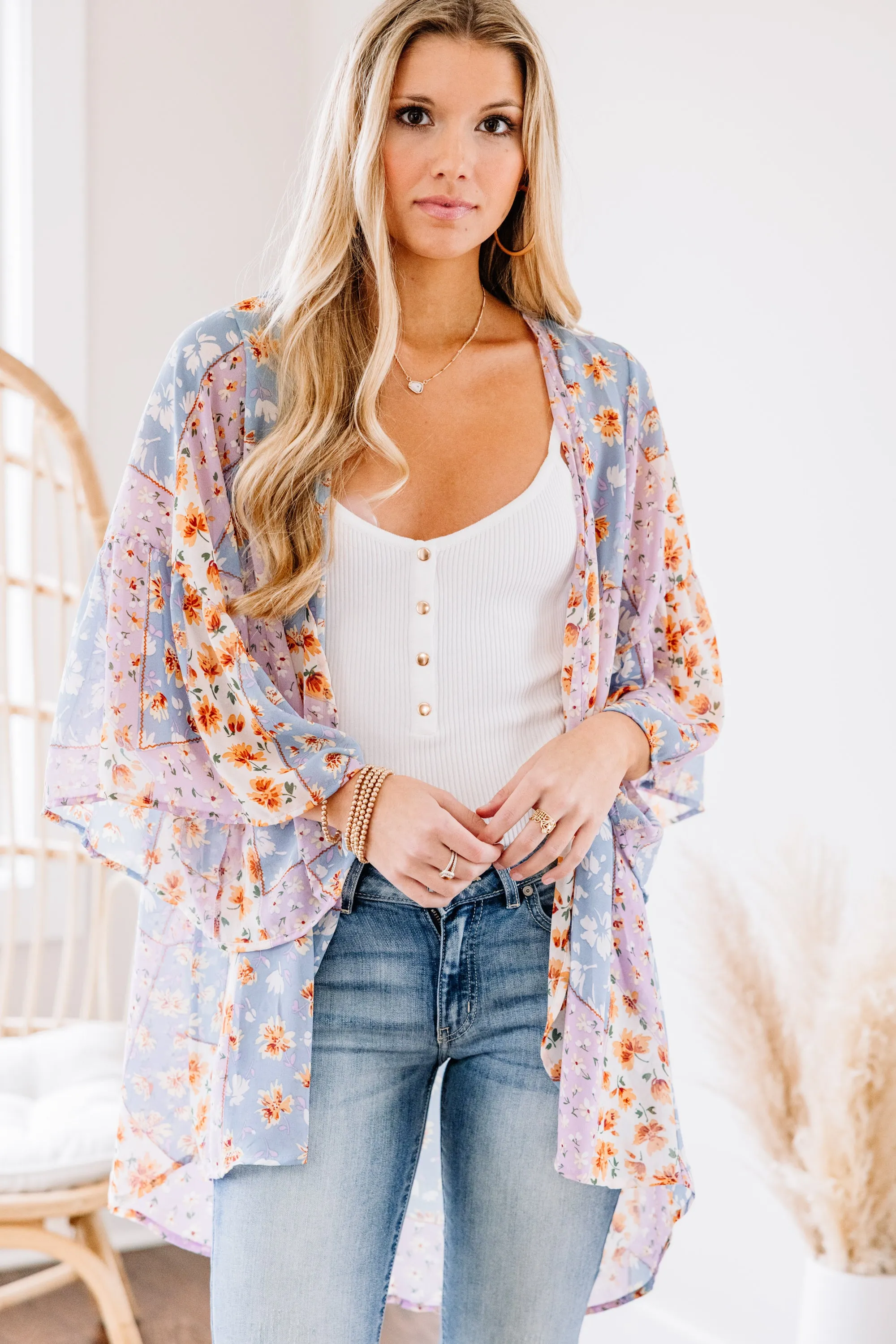 All The Attention Lavender Purple Ditsy Floral Kimono