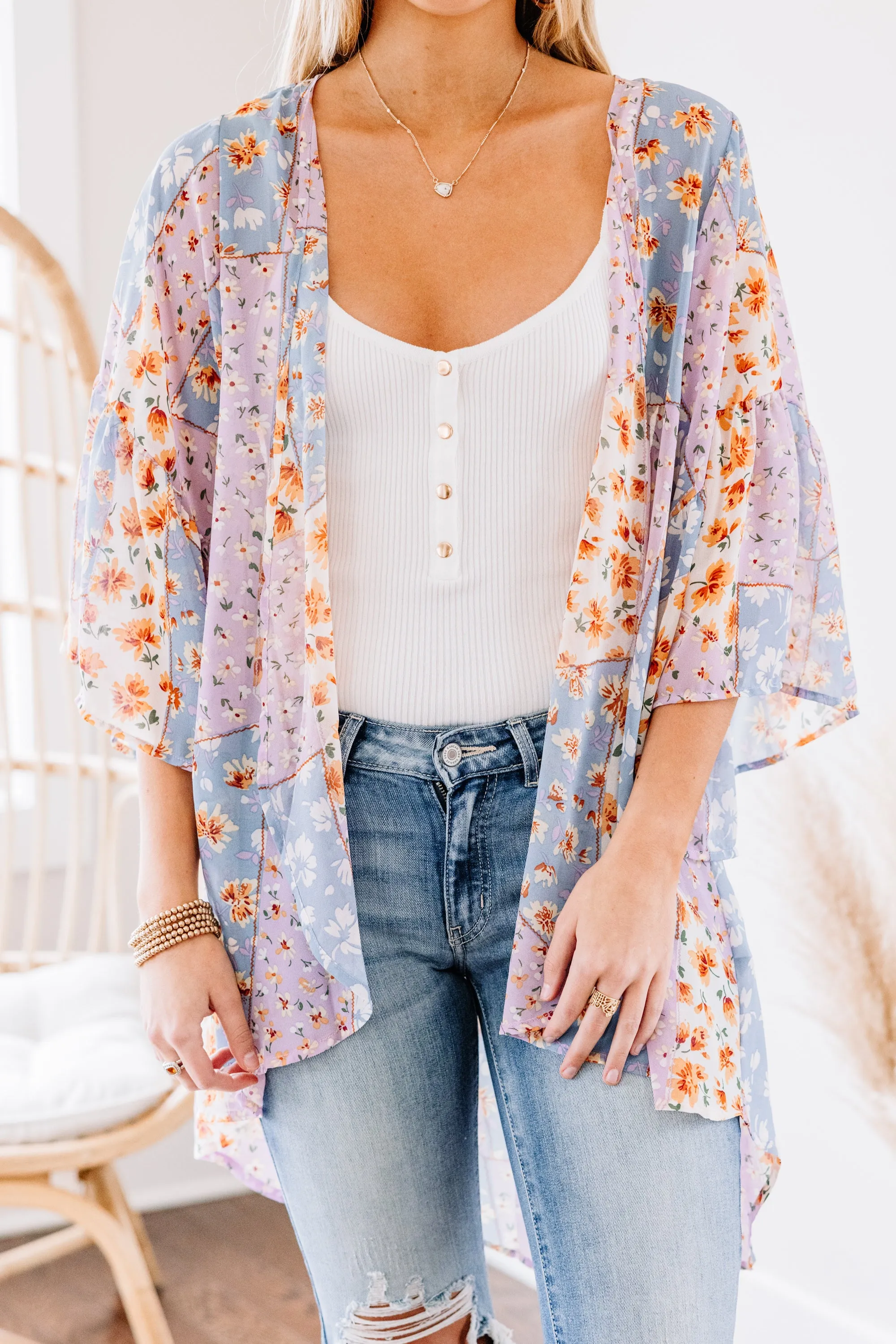 All The Attention Lavender Purple Ditsy Floral Kimono