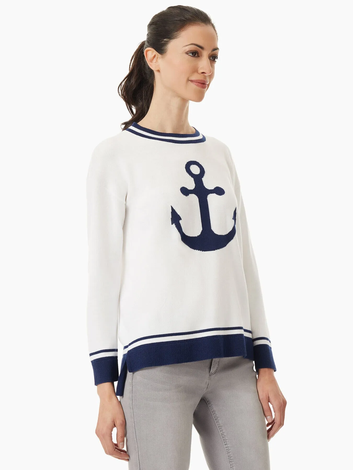 Anchor Jacquard Knit Crew Neck Sweater