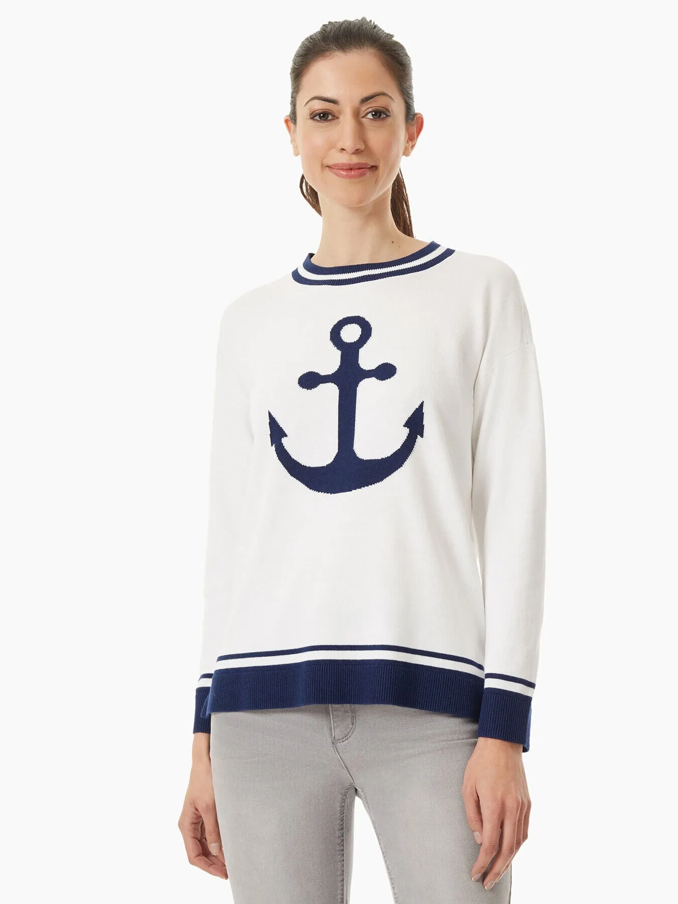 Anchor Jacquard Knit Crew Neck Sweater