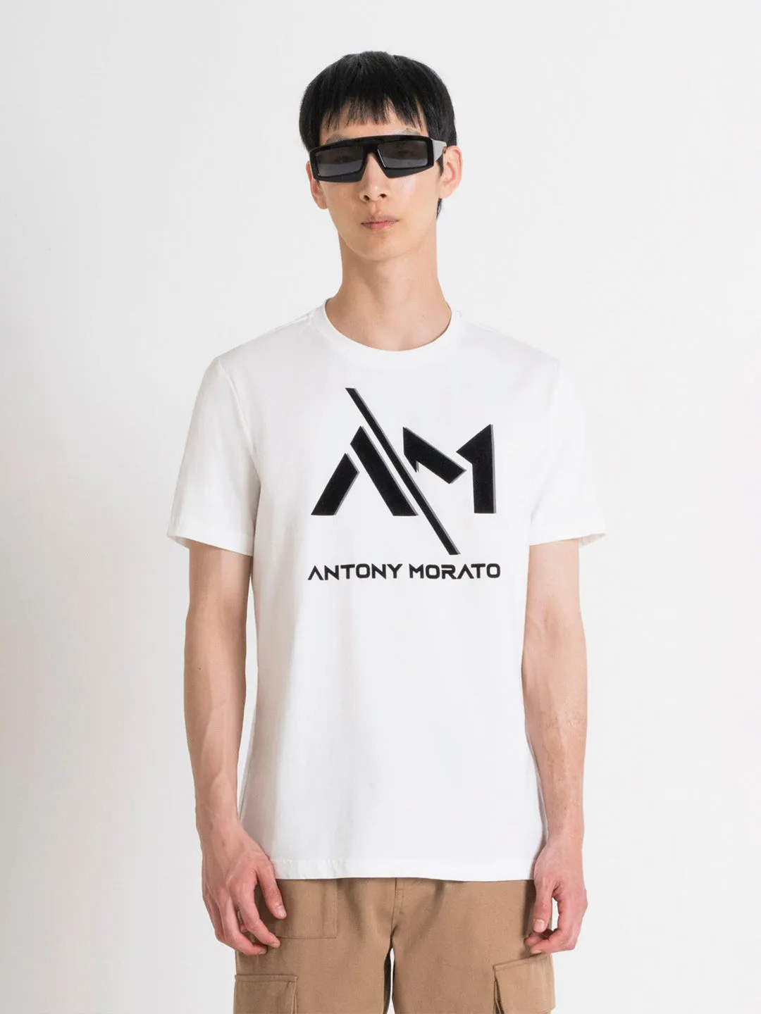 Antony Morato Men White Printed Round Neck Short Sleeves T-Shirt