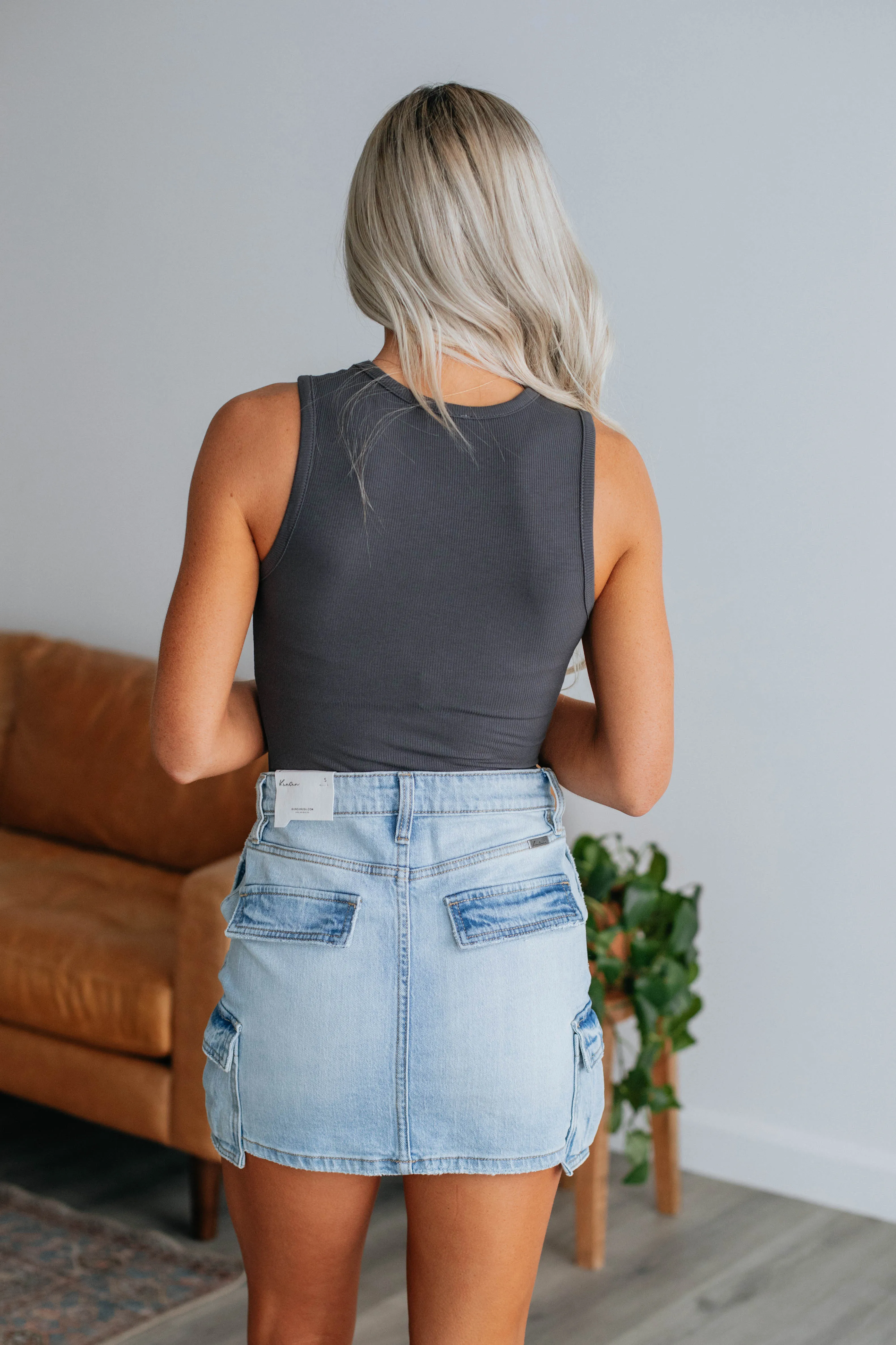 April Ribbed Bodysuit - Charcoal