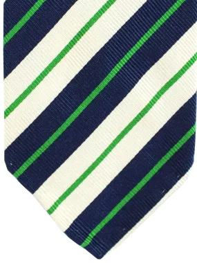 Attolini Silk Tie White Navy Green Stripes - Unlined SALE