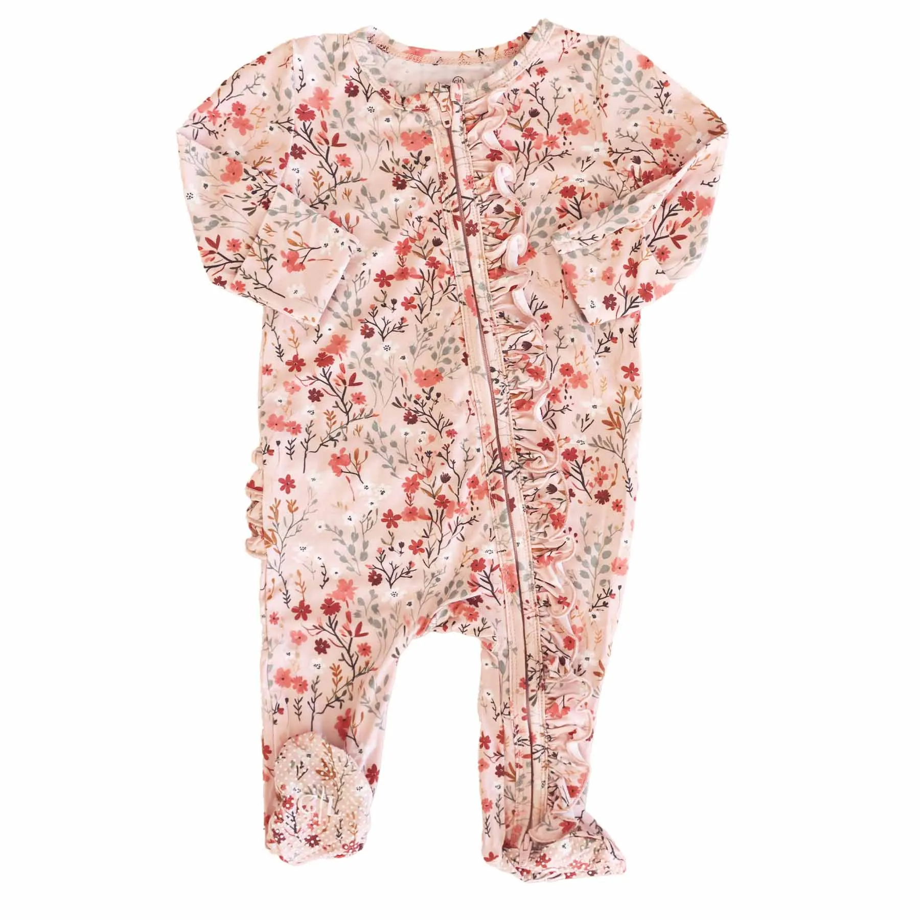 Autumn Blooms Ruffle Zipper Footie