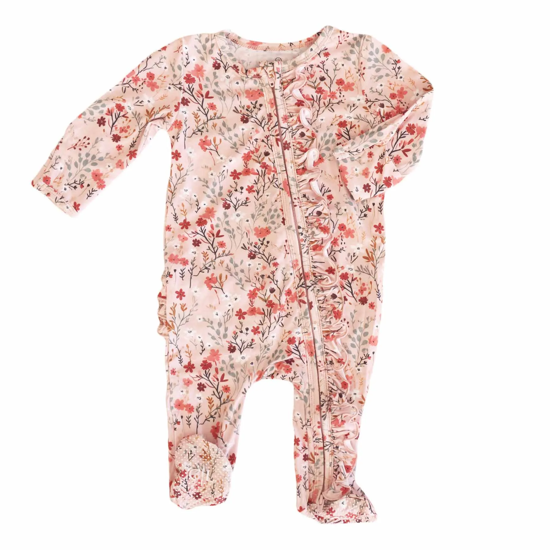 Autumn Blooms Ruffle Zipper Footie