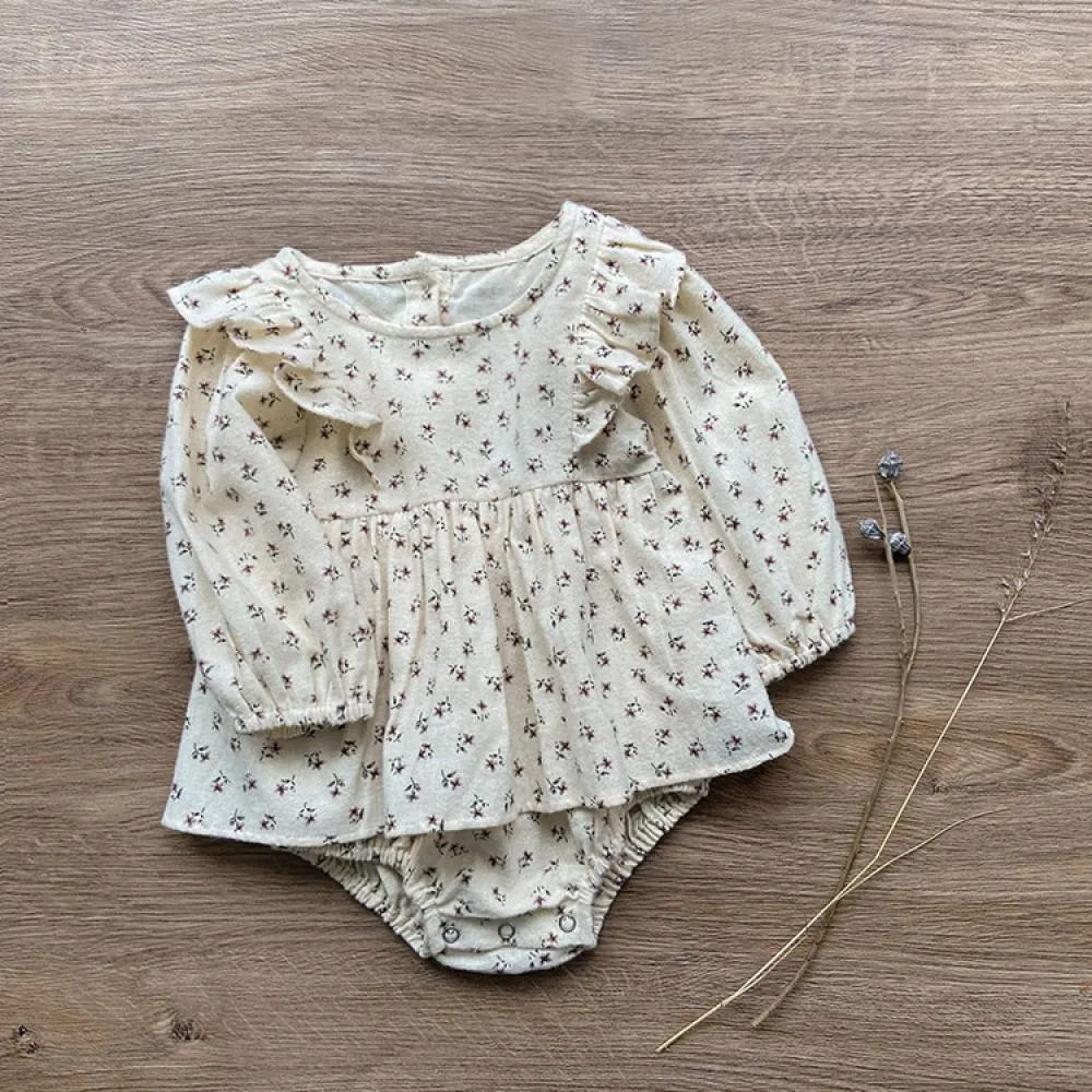 Baby Girl Autumn Floral Ruffled Baby Romper Wholesale