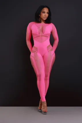 Baby Girl Laser Cut Seamless Jumpsuit - Pink