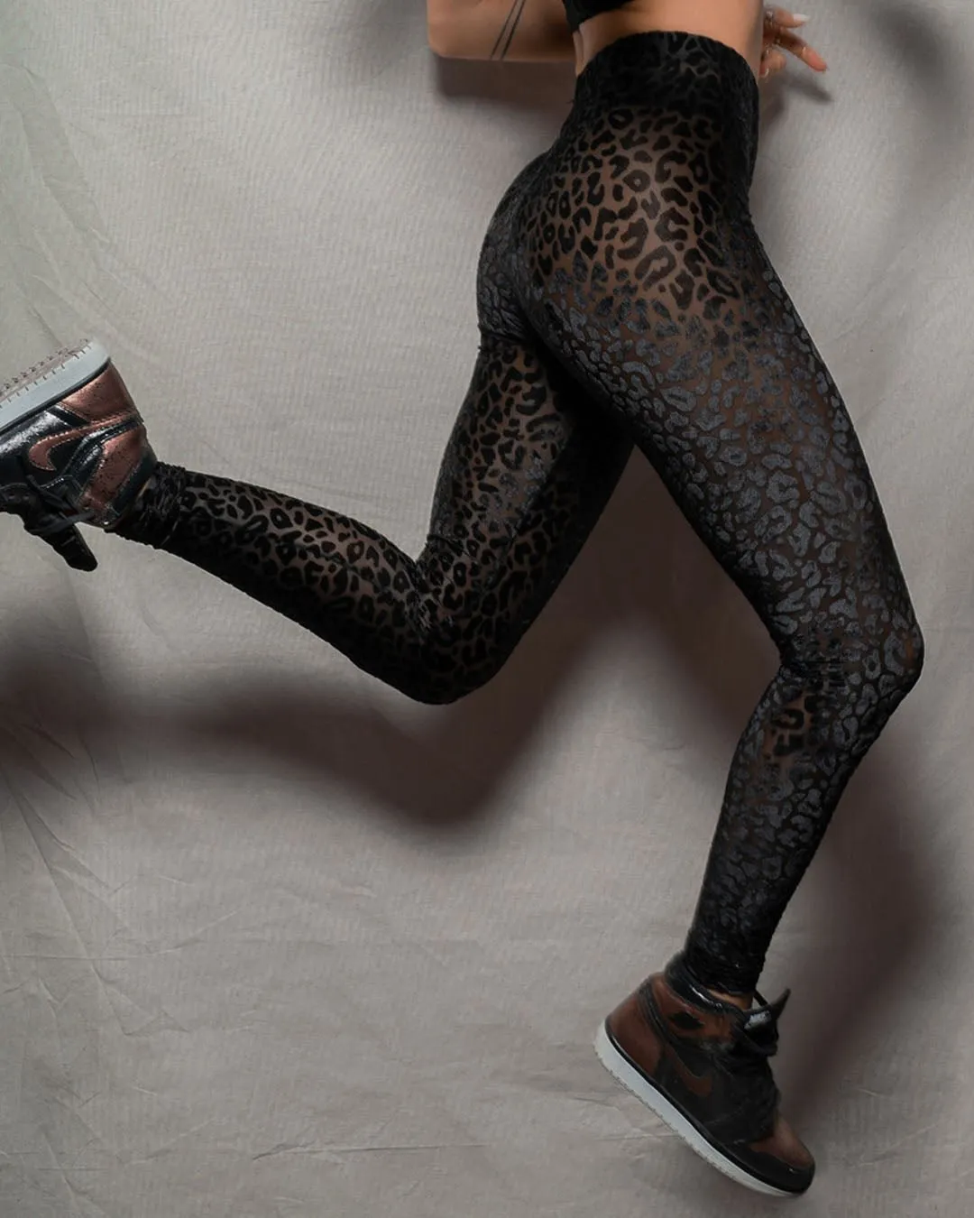 Black Leopard Burnout Velvet High Rise Leggings | Women's