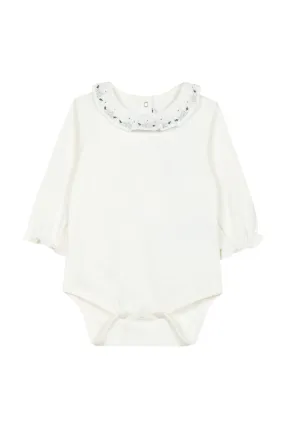 Bodysuit - Pale green with ruffled collar and floral embroidery