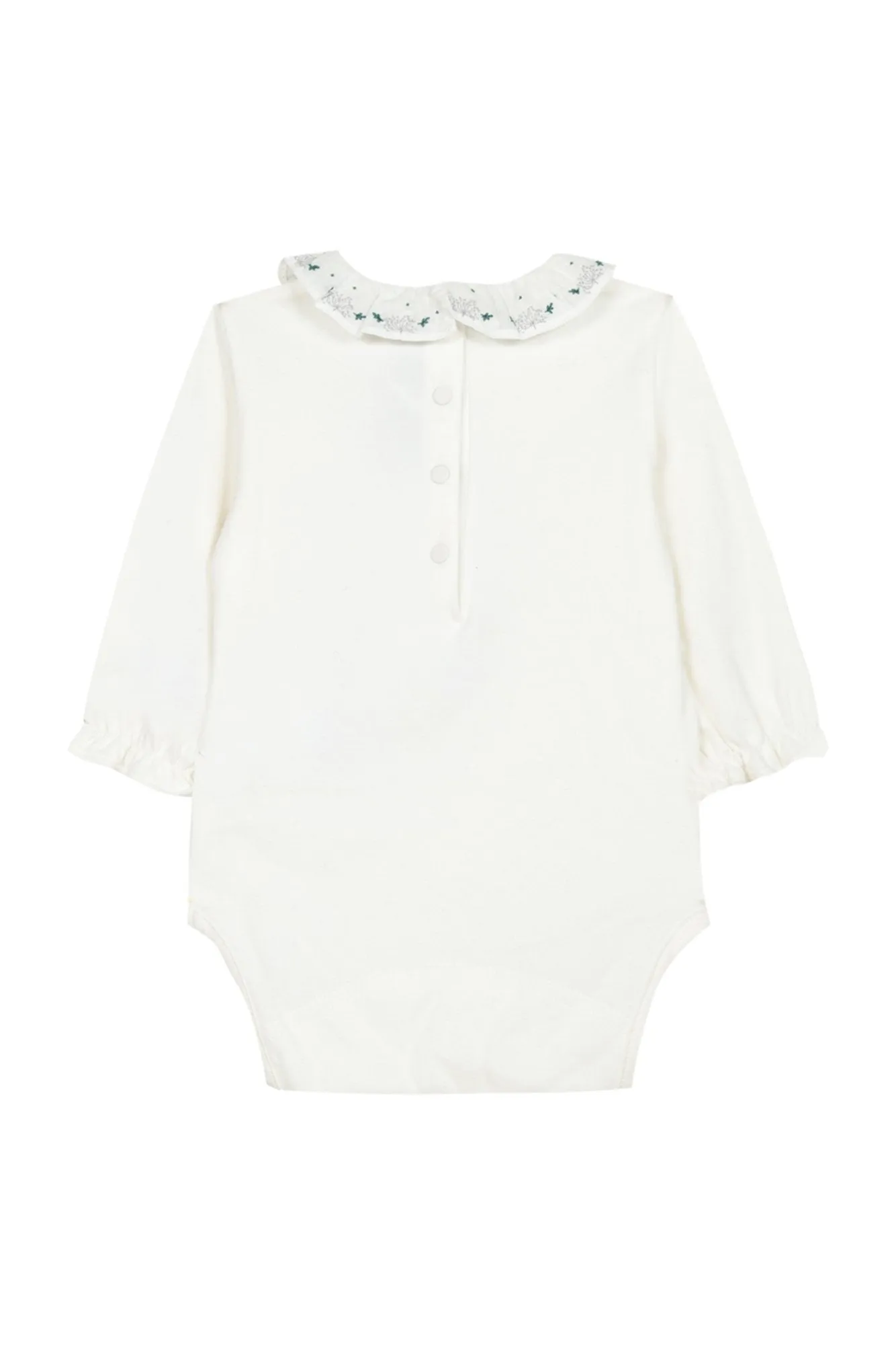 Bodysuit - Pale green with ruffled collar and floral embroidery