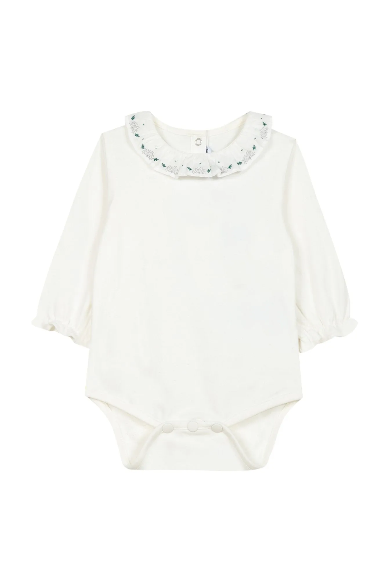 Bodysuit - Pale green with ruffled collar and floral embroidery