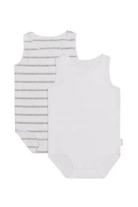 Bonds Baby Wonderbodies Rib Singletsuit 2 Pack - White & Grey Stripe/White