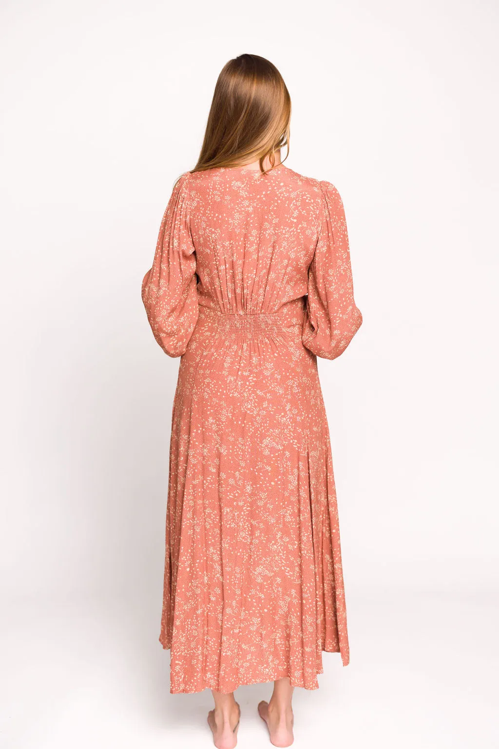 Brandi Long-Sleeve Button-Up Maxi Dress in Rosewood Floral