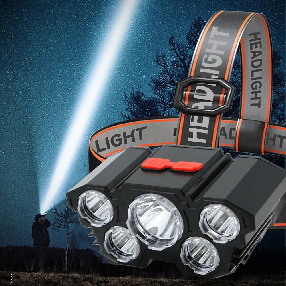 Built-in 5-LED 18650 Battery Rechargeable Headlamp Flashlight