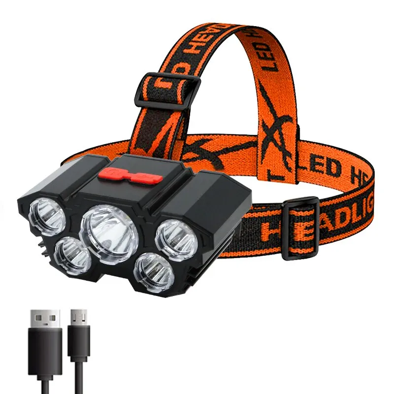 Built-in 5-LED 18650 Battery Rechargeable Headlamp Flashlight