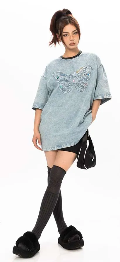 Butterfly Patchwork Oversized T-Shirt