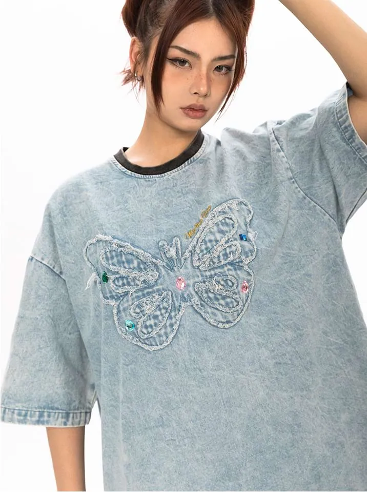 Butterfly Patchwork Oversized T-Shirt