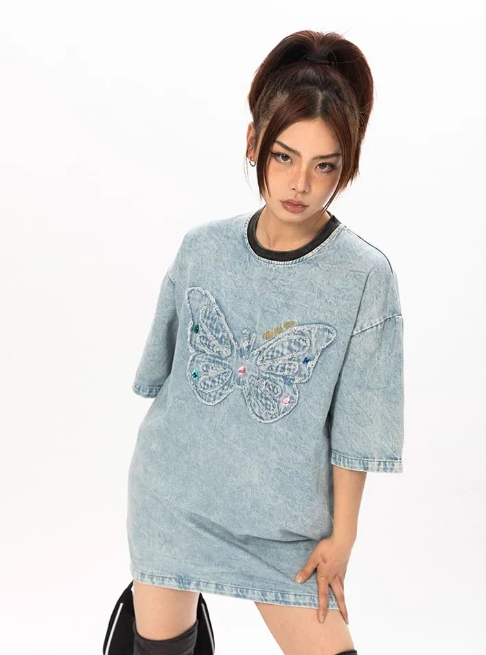 Butterfly Patchwork Oversized T-Shirt