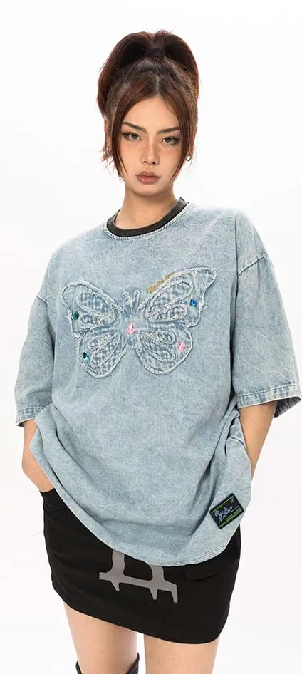 Butterfly Patchwork Oversized T-Shirt