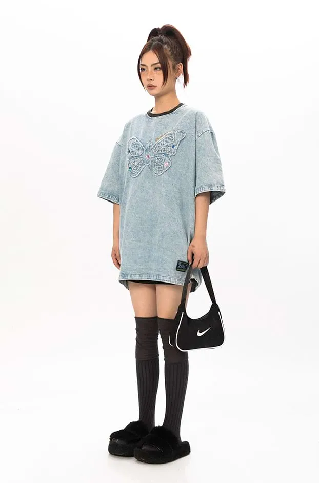 Butterfly Patchwork Oversized T-Shirt