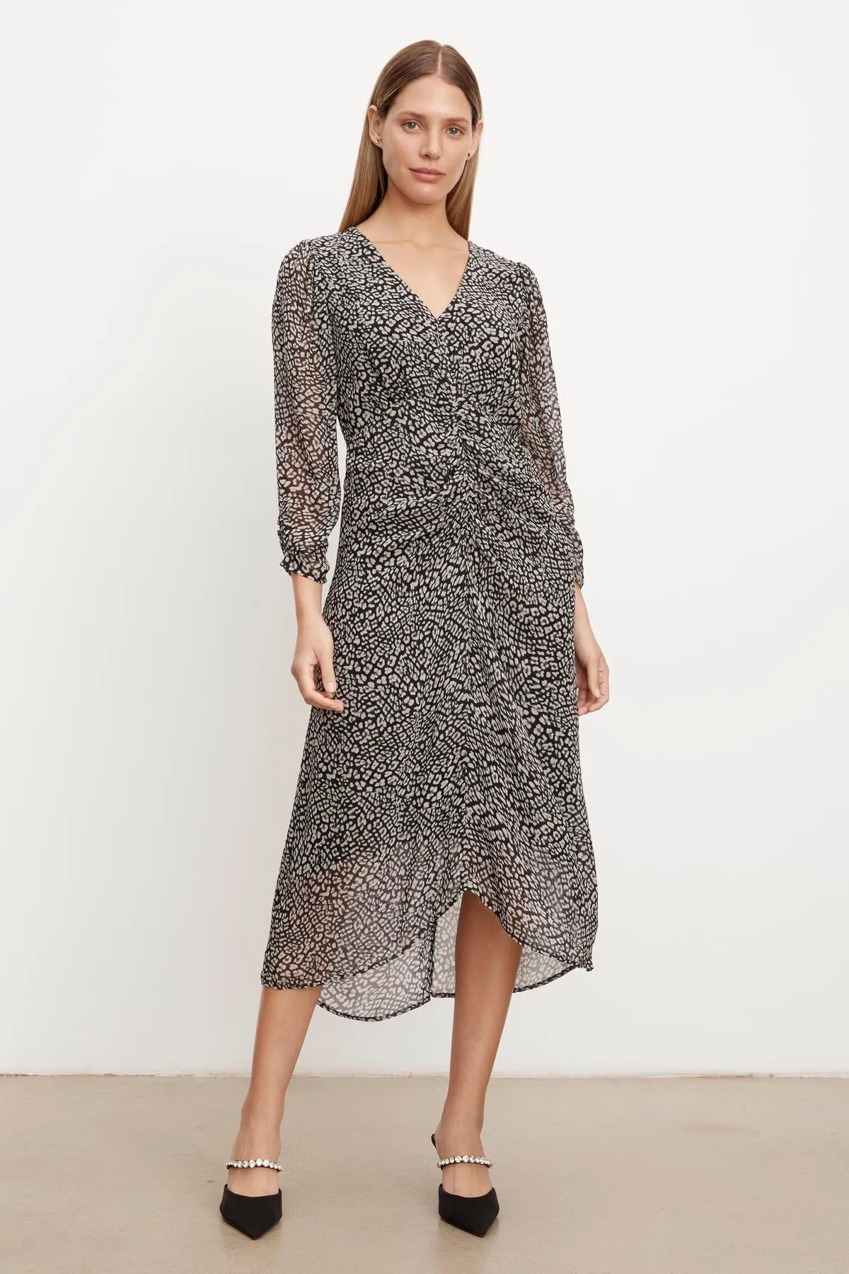 CAILEY PRINTED RUCHED DRESS