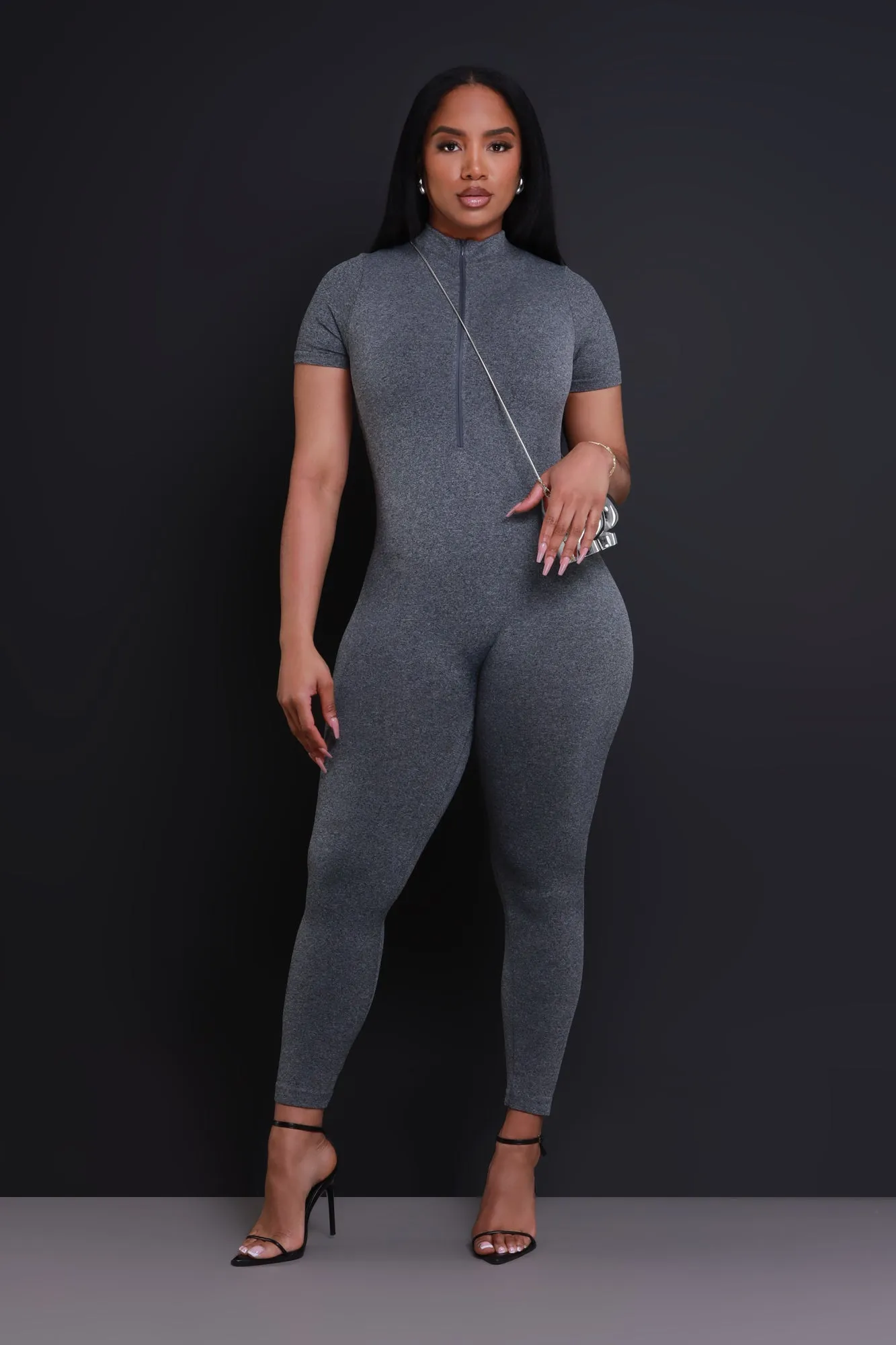 Can't Be Tamed Zip Up Jumpsuit - Grey