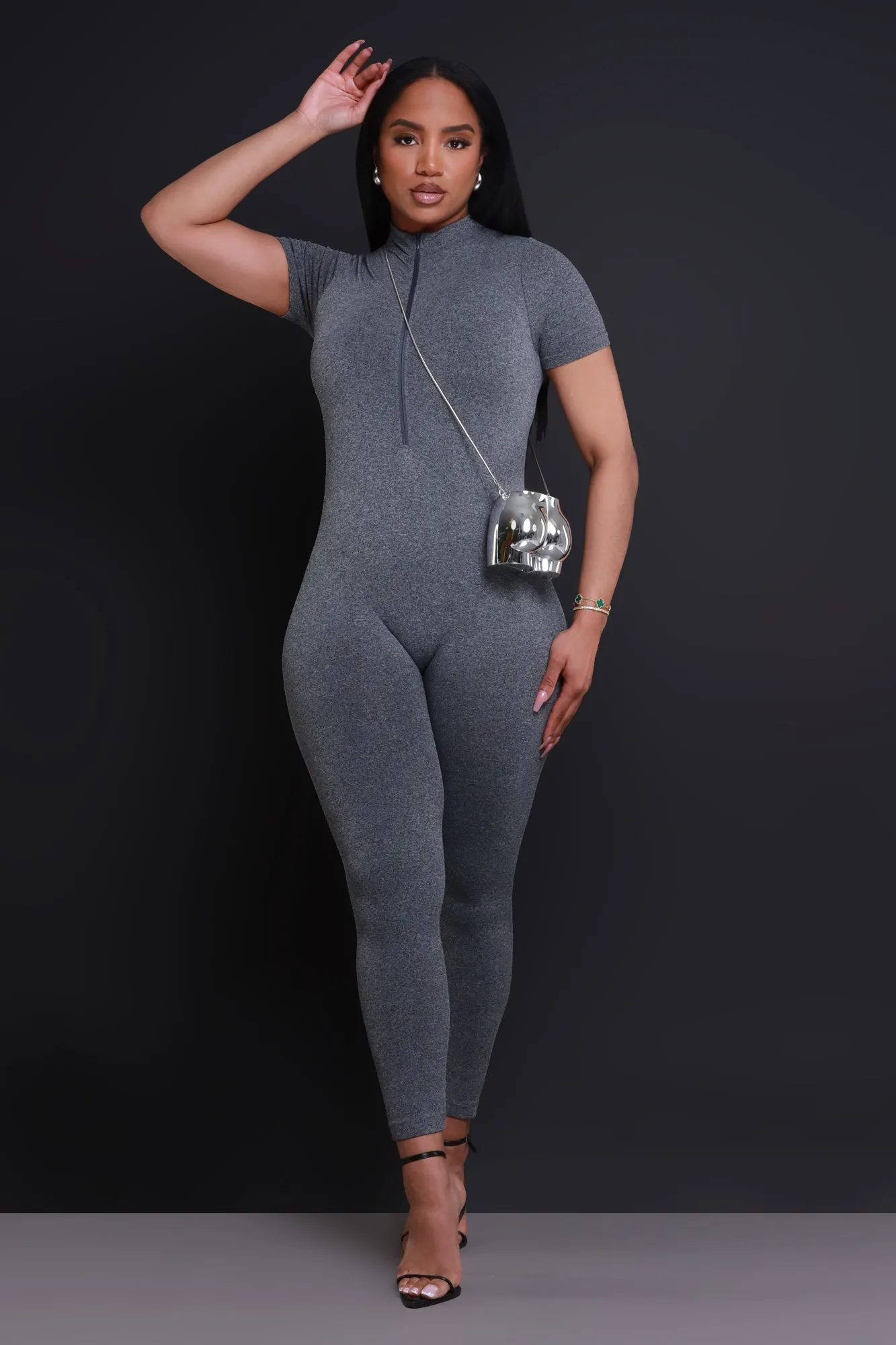 Can't Be Tamed Zip Up Jumpsuit - Grey