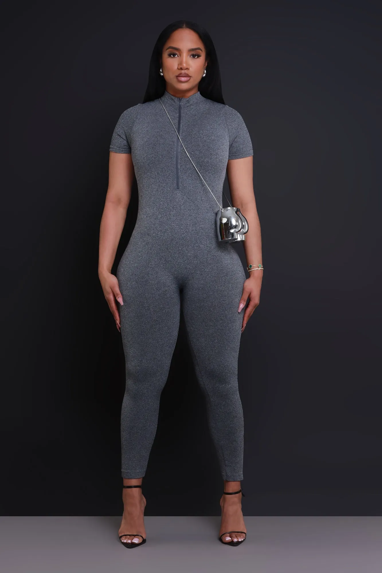 Can't Be Tamed Zip Up Jumpsuit - Grey